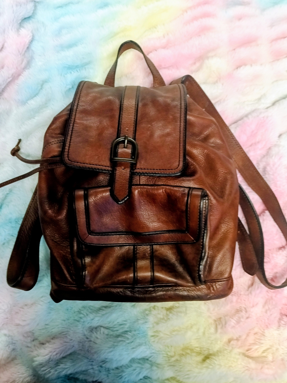 Fossil Brown Leather Backpack with Front Buckle